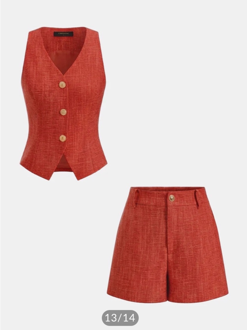 Commense Textured Metal Button Vest & Shorts Set